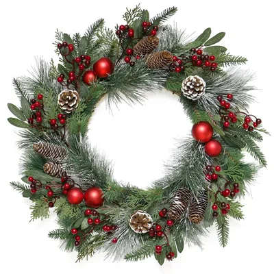 Productafbeelding van Kerstkrans van 60 cm - Deurkroon met bessen en dennenappels