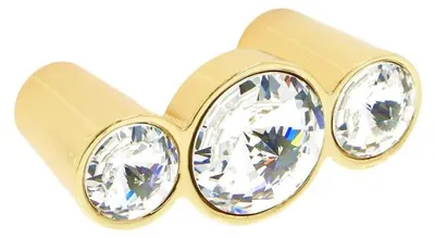 Immagine prodotto di Maniglie per mobili in zamak e cristallo, finitura dorata. Distanza tra i fori: 32 mm. Confezione da 6 pezzi