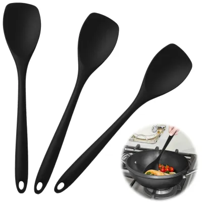 Productafbeelding van 3-delige set siliconen kooklepels zwart 27,5 cm, hittebestendig tot 210 °C