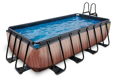 Produktbild von EXIT Wood Rahmenpool 400x200x100cm, Aufstellpool, mit Filterpumpe, Rechteckig, Braun