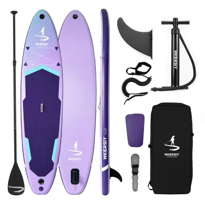 Produktbild von Stand Up Paddle Board 335cm mit Pumpe Leash, rutschfest, Lila Surfboard aufblasbar für Strand, Wasserski, Stand-Up-Paddling, Angeln und Yoga