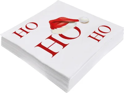 Produktbild von 5 x 20 Servietten HoHoHo mit Weihnachtsmann-Mütze 33 x 33 cm
