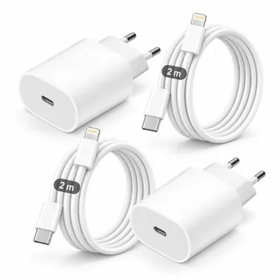 Produktbild von 2x iPhone Lightning Ladegerät 20W Schnellladegerät mit Lightning Kabel – Lightning Ladeset für iPhone 14 13 12 11 X XR XS SE Pro Max Mini