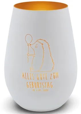 Produktbild von Mr. & Mrs. Panda Glas Windlicht Igel Luftballon - Weiß - Geschenk, Teelichthalter, Laterne, Glückwunsch, Geburtstag, Herzlichen, Lustige Sprüche, Kerzenhalter, Gold