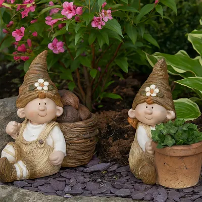 Produktbild von Gartenfigur Wichtel mit Pflanztopf 2er Set formano