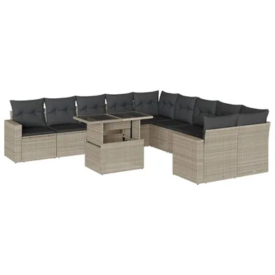 Produktbild von vidaXL 11-tlg. Garten-Sofagarnitur mit Kissen Hellgrau Poly Rattan