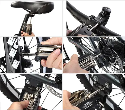Produktbild von Fahrradwerkzeug Multitool Fahrradwerkzeugset - 16-teilig - Innensechskantschlüssel und Schraubendreher - Speichenschlüssel und Reifenheber