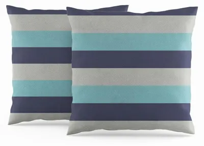Productafbeelding van Gestreept kussenhoes, blauwgrijze linnenlook, 45x45 cm, set van 2