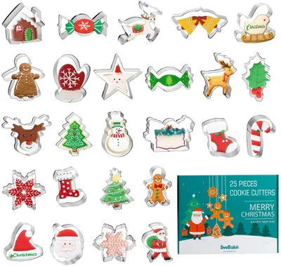 Produktbild von Ausstechformen Weihnachten Groß Set, Fondant Plätzchen Ausstecher 25 Stück, Keksausstecher aus Edelstahl Metall für Kinder - Nikolaus, Zuckerstange, Schneeflocken, Rentier