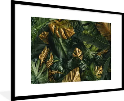 Produktbild von MuchoWow® MuchoWow® Gerahmtes Poster Blätter - Muster - Abstrakt - Mädchen - Kinder - Jungen 90x60 cm - Poster mit zchwarzem Bilderrahmen - Wanddekoration - Fotos