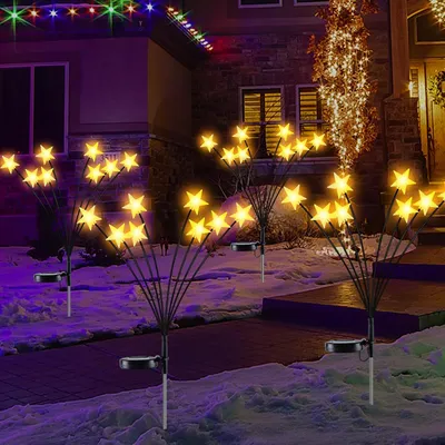 Produktbild von Solarlampen für Außen Garten 4 Stück 32 LED Solar-Gartenleuchten Sternlichter, Weihnachtsdekoration Wasserdichte Glühwürmchen Solarleuchten für Garten Gehwege Hof Terrasse Decor Landschaft Dekoratives