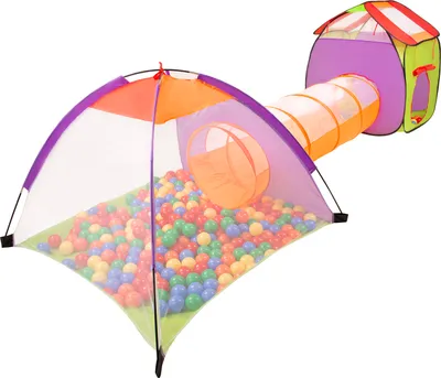 Produktbild von Selonis 3in1 spielzelt mit tunnel spielplatz popup bällebad mit 400 bälle für kinder, mehrfarbig:gelb/grün/blau/rot/orange