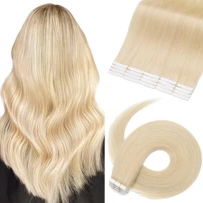 Obrázek produktu pro Páskové prodlužování vlasů, přírodní blond barva #613, délka 55 cm, 20 kusů, rovné, Remy vlasy