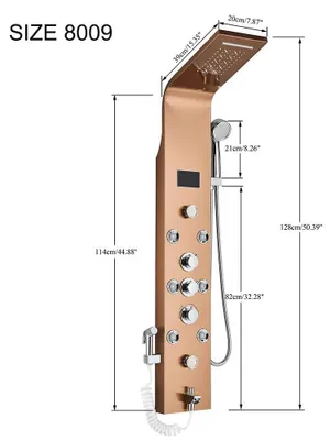 Produktbild von LED Duschpaneel - SPA Massagedusche - Regendusche und Wasserfall - Blaue LED - Massagejets - Handbrause mit Wannenhahn - Wandmontage - Roségold