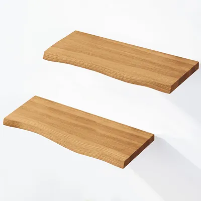 Produktbild von LAMO Manufaktur 2 Stück Wandregal aus Holz mit unsichtbarer Befestigung 2x 42cm | Wandregal aus 100 % echtem Holz | Hängeregal für Wohnzimmer, Wandregale SET 2 Baumkante | Regal Farbe: Rustikal