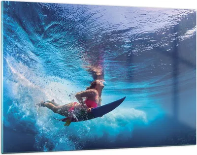 Produktbild von Bilder auf glas - Einteilig - Surfen Frau Unterwasser - 120x80cm - Glasbilder - Wandbilder - Bilder - zum Aufhängen bereit - Wanddekoration aus Glas - Glas Bilder - Wandbild auf Glas - GAA120x80-4274