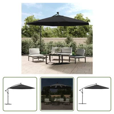 Image de The Living Store Parapluie avec lampes LED Noir 350 cm