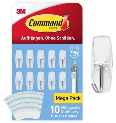Produktbild von Command Clear Drahthaken 10er Set, transparent, Tragkraft bis 900 g