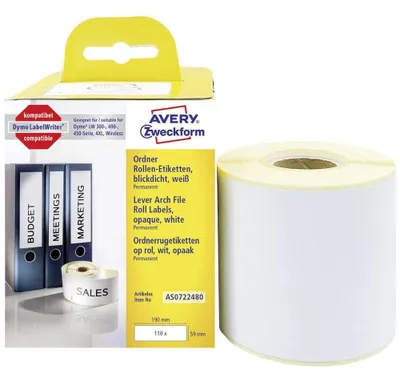 Produktbild von Avery Zweckform AS0722480, Rollen-Etiketten, 59 x 190 mm, 110 Etiketten / 1 Rolle, weiß