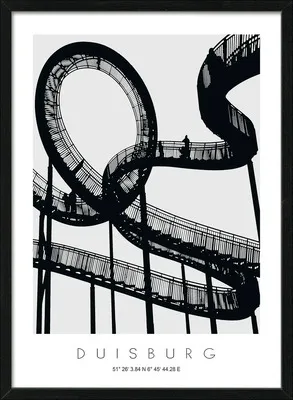 Produktbild von Gerahmtes Bild Duisburg Treppen Achterbahn schwarz weiß 53x73 cm