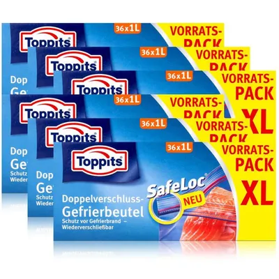 Produktbild von Toppits Doppel-Verschluss Gefrierbeutel 36x1 Liter (6er Pack)