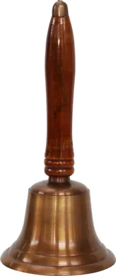 Produktbild von Tischglocke 22cm Handglocke Glocke Schulglocke Antik-Stil Messing Holz