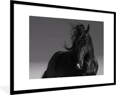 Produktbild von MuchoWow® MuchoWow® Gerahmtes Poster Pferd - Tiere - Mähne - Schwarz 90x60 cm - Poster mit zchwarzem Bilderrahmen - Wanddekoration - Fotos