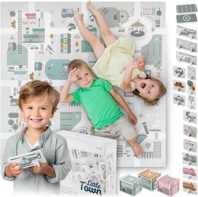Produktbild von Schaumstoff-Puzzlematte 105x105cm + Schaumstoff-Figuren Nukido Town