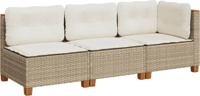 Produktbild von vidaXL Gartensofa mit Kissen 3-Sitzer Beige Poly Rattan