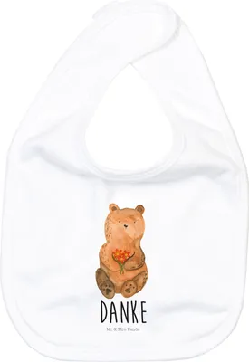 Produktbild von Mr. & Mrs. Panda Babylätzchen Bär Dankbar - Weiß - Geschenk, Dankeschön, Danke, Lätzchen, Für Babys, Kinderlätzchen, Baumwolle, Sabber, Blumen, Teddy