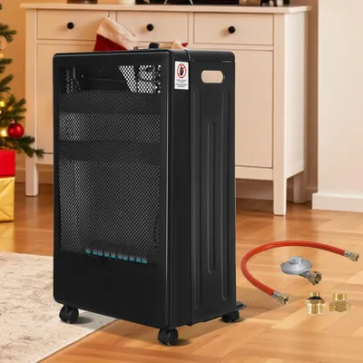 Image de Chauffage mobile à gaz Peviasot Blue Flame, 2200 W/3800 W, avec régulateur de pression et tuyau, 5 roulettes, inclut 2 adaptateurs EU
