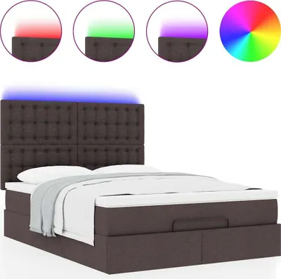 Produktbild von Ottoman-Bett mit Matratze & LEDs Dunkelbraun 140x200 cm Stoff