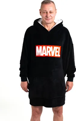 Produktbild von Marvel Oversize Cozy Hoodie für Herren - Logo Übergroße Männer Kuschelpullover Flauschiger Deckenpullover Schwarz
