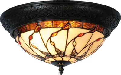 Immagine prodotto di Clayre & Eef Lampada da soffitto Tiffany Ø 38x19 cm Beige Brown Glass Butterfly