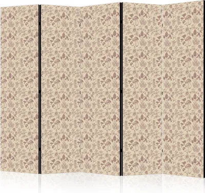 Produktbild von 5-teiliger Doppelseitiger Vlies Paravent - Beige Nature of the Forest - Mushrooms Flowers and Herbs on a Light Background 225x172 cm Blumen b-B-10447-z-b