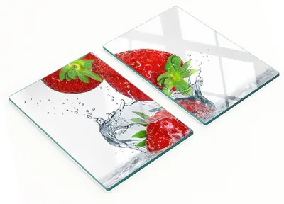 Produktbild von Nachbildungative Glas-Küchenschneidebretter mit Erdbeer- und Wassermotiv, 2 x 40 x 52 cm