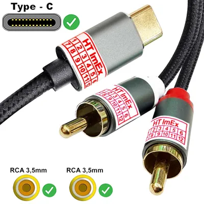 Produktbild von USB-C auf 2x RCA Cinch Adapter kabel Nylon Audio Stereo kompatibel mit iphone 15 Pro, 16 Pro, iphone 16 und 17 Pro MAX