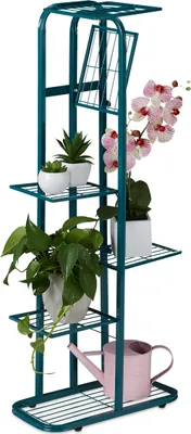 Produktbild von Relaxdays Blumentreppe Metall, 6-stufige Blumenetagere, außen & innen, HBT 107 x 44 x 24 cm, Pflanzenregal, grün