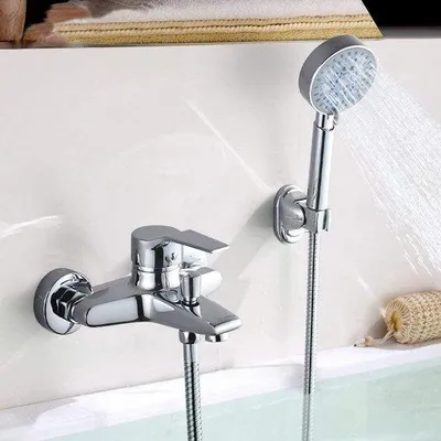 Image de Robinetterie de salle de bains avec douchette à main, 5 fonctions, pour baignoire et salle de bains
