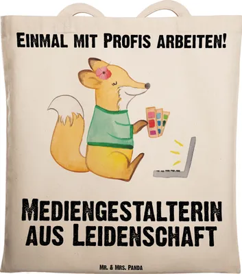 Produktbild von Mr. & Mrs. Panda Tote Bag Mediengestalterin Leidenschaft - Transparent - Geschenk, Stoffbeutel, Tasche, Designer, Mediengestalter, Lustig, Uni, Spruch, Laptoptasche