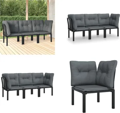 Produktbild von vidaXL 3 tlg. Garten Lounge Set Schwarz und Grau Poly Rattan - Garten Lounge Set - Garten Lounge Sets - Lounge Set - Gartenmöbel Set