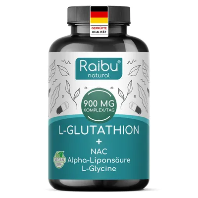 Produktbild von L-Glutathion Kapseln Hochdosiert - mit NAC, Alpha-Liponsäure & L-Glycin - RAIBU