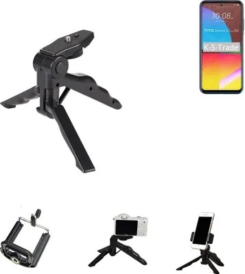 Produktbild von K-S-Trade Stativ Tisch-Ständer Dreibein Handy-Stativ Ständer kompatibel mit HTC Desire 21 Pro Mini-Stativ Smartphone Tripod Handy-Stativ aus Plastik