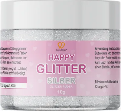 Produktbild von GoodBake Happy Glitter reines Glitzerpuder essbar - Silber (10g)