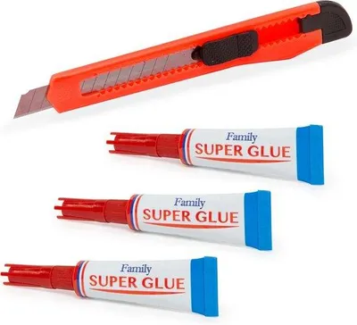 Produktbild von Universal Sekundenkleber / Kleber - 3 Stück - Sekundenkleber Set mit Gratis Stanley Messer - Schuhkleber / Heimwerker / Hobbykleber