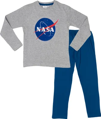 Produktbild von NASA Schlafanzug für Jungen - Kinder Pyjama Set Langarm Oberteil mit Hose Grau/Blau 110-116