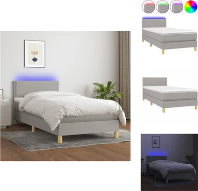 Produktbild von vidaXL Boxspringbett mit Matratze & LED Hellgrau 100x200 cm Stoff -  Betten & Bettgestelle