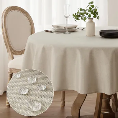 Produktbild von Runde, wasserdichte und waschbare Leinentischdecke, 140 cm, moderner Stil, für Garten, Außentisch, Weihnachten, Hochzeit