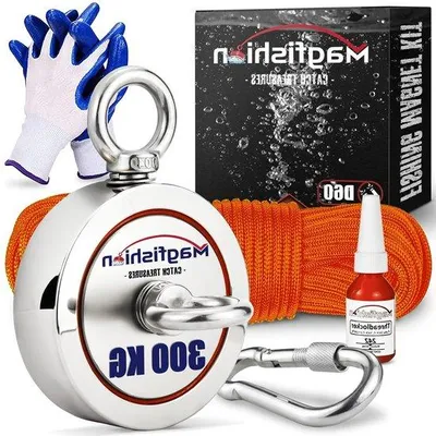 Produktbild von Famanu Magnetfischen Set 300 kg Neodymium Magnet mit 20m Seil und Zubehör - Dunkel Orange