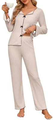 Produktbild von Solidchoice – Damen-Pyjama-Set mit langen Ärmeln und V-Ausschnitt